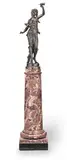 Henri Honoré Plé, late 19th century patinated bronze figure of a young maiden raised on a marble clad pedestal, patinated bronze