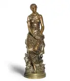 Charles Drouet, late 19th century patinated bronze figure of a seated classical maiden cast entitled 'Reverie', patinated bronze