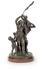 Claude Michel called Clodion, patinated bronze figural group of a male and female baccante and two putti, patinated bronze