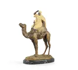 early 20th century French cold painted spelter figural group of a camel rider 'Domadaire Monte Par Un Arabe' by Antoine-Louis Barye, cold painted spelter, offered Dec 2018