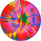 Beautiful, Brilliantly Successful, Impromptu, Extremely Short Explosion Painting by Damien Hirst, 2023, Giclee-Druck auf Leinwand. Durchmesser: 70 cm (27 ½ in.), sold May 2024