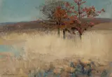 Eugen Bracht, Landschaft mit Bäumen und Weiher, 1898, Öl auf Hartfaser auf Holz