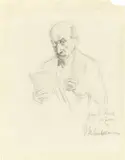 Max Liebermann, Selbstbildnis mit Zeichenblock, 1922, Bleistift auf Papier