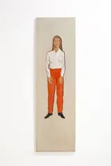 Stephan Balkenhol, Figurenrelief Frau, 1996, Pappelholzrelief, farbig gefasst
