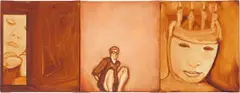 Ida Applebroog, MAGIC KINGDOM (RAT), 1987, Triptychon: Öl auf Leinwand