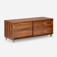 Cabinet by Bodil Kjær, 1959, rosewood, chrome-plated steel, aluminum, sold Feb 2024