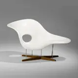 La Chaise by Charles and Ray Eames, lacquered fiberglass, oak, chrome-plated steel, sold Feb 2024