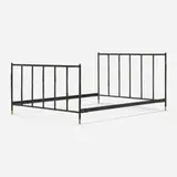 Jacques Adnet, Full-size bed frame, c. 1950, saddle-stitched leather over steel, brass