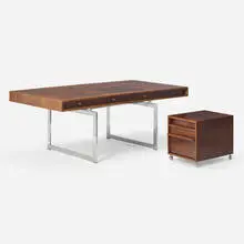 Desk and cabinet by Bodil Kjær, 1959, rosewood, chrome-plated steel, sold Feb 2024