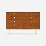 Thin Edge cabinet, model 5221 by George Nelson & Associates, 1952, rosewood, aluminum, enameled aluminum, porcelain, sold Feb 2024
