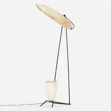 Mitchell Bobrick, Floor lamp, c. 1949, spun fiberglass, enameled steel, glazed ceramic, enameled brass