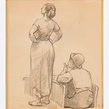 Robert Spencer, Untitled (Study of a Woman and Canal Boatman)