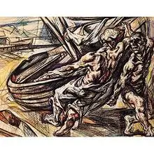 Jack K. Steele, Great Lakes Fishermen, c. 1946, crayon, gouache and oil on paper