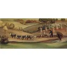 Orville Carroll, Untitled (Farm Scene), c. 1945, gouache and varnish on artist board