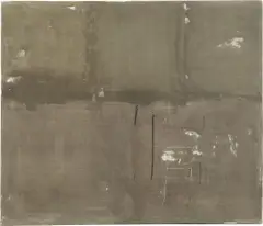 Georg Herold, Ohne Titel (Fadenbild), 1987, Dispersion und Wollfaden auf Nessel