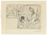 Pablo Picasso, Minotaure aveugle guidé par une petite fille aux fleurs, 1934, Kaltnadel auf Velin (Wasserzeichen: Picasso)