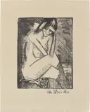 Otto Mueller, Sitzende in Strümpfen (Sitzender Akt mit aufgestütztem Arm), Um 1924, Lithografie auf Papier
