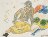 Max Pechstein, Sitzender Halbakt, 1911, Farbkreide auf dünnem Papier