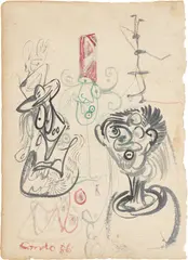 Heads by George Condo, 1986, Tusche auf altem Bütten, sold Jan 2026