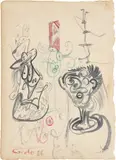 George Condo, Heads, 1986, Tusche auf altem Bütten