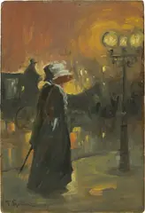 Franz Skarbina, Nächtliche Straßenszene, Öl auf Holz
