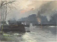 Gotthardt Kuehl, Blick auf die Pont Royal im winterlichen Paris, Um 1883, Pastell auf Papier auf Pappe