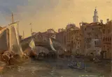 Théodore Gudin, Die Rialtobrücke in Venedig, Öl auf Papier, auf Leinwand aufgezogen