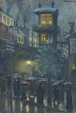 Hans Baluschek, Regen, 1917, Gouache und Farbkreiden auf genarbtem Velin