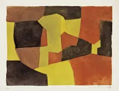 Serge Poliakoff, Komposition in Schwarz, Gelb und Braun, 1962, Farbaquatinta, Radierung und Grabstichel auf BFK Rives-Velin