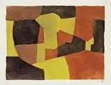 Serge Poliakoff, Komposition in Schwarz, Gelb und Braun, 1962, Farbaquatinta, Radierung und Grabstichel auf BFK Rives-Velin