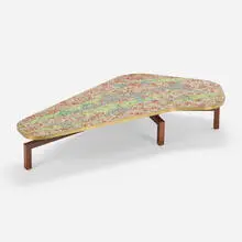 Conrad Divine, Coffee table, c. 1955, Venetian glass tiles over wood, brass, walnut