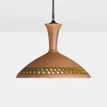 Ceiling lamp by Raul Coronel, c. 1965, glazed stoneware, enameled brass, sold Nov 2023