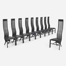 Arata Isozaki, Monroe chairs, set of ten, 1973, ebonized beech, leather