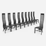 Arata Isozaki, Monroe chairs, set of ten, 1973, ebonized beech, leather