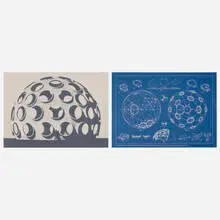 Geodesic Structures—Monohex (from the Inventions: Twelve Around One portfolio) by Buckminster Fuller, screenprint on clear plastic, photoscreenprint on paper and blue paper, sold Nov 2023