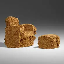Frank Gehry, Little Beaver chair and ottoman, set of two, c. 1993-94, corrugated cardboard