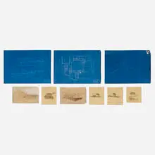 Richard Neutra, Collection of drawings and blueprints for the Oceanview residence for Walton J. MacConnell, Spindrift Dr., La Jolla, CA, 1944-45, blueprints, colored pencil on paper