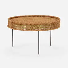 Gen'ichirō Inokuma, Coffee table, c. 1962, woven akebi vines, bamboo, enameled steel