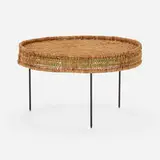 Gen'ichirō Inokuma, Coffee table, c. 1962, woven akebi vines, bamboo, enameled steel