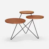 Three-tier occasional table by Victor H. Bisharat, c. 1952, enameled iron, walnut veneer, sold Nov 2023