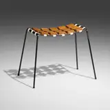Maxwell Yellen, Stool, c. 1953, enameled iron, cotton, walnut