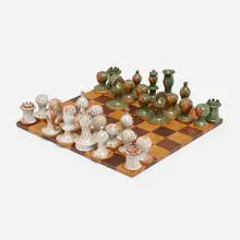 David Stewart, Chess set, c. 1968, glazed stoneware, oak