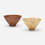 Two bowls by Bob Stocksdale and Kay Sekimachi, yew, paper, Japanese paper and linen thread, sold Nov 2023