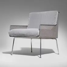 Davis Allen, Lounge chair from the Inland Steel Building, Chicago, 1958, chrome-plated steel, stainless steel, mohair