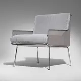 Davis Allen, Lounge chair from the Inland Steel Building, Chicago, 1958, chrome-plated steel, stainless steel, mohair