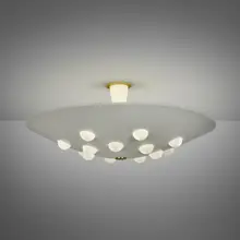 Stilnovo, Ceiling lamp, c. 1950, enameled aluminum, glass, brass