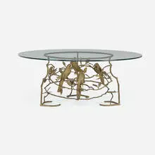 Modern, Coffee table with parrots, c. 1970, brass, glass