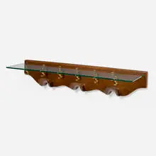 Osvaldo Borsani, Rare wall-mounted coatrack shelf, c. 1945, glass, brass, beech
