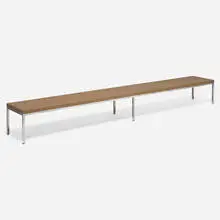 Florence Knoll, Custom bench, c. 1957, chrome-plated steel, leather over wood