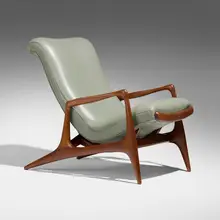 Vladimir Kagan, Multi-position Reclining chair, model VK100, 1956, walnut, chrome-plated metal, leather upholstery